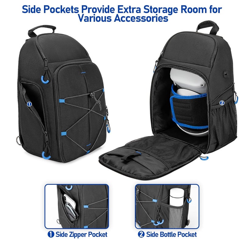 PGmoon Carrying Case Compatible with Oculus Meta Quest 2/Quest 3/Quest 3S/VR Elite Strap, Travel Storage Bag Backpack with Separate Room for Touch Controllers and Multi-Pockets (Patent Design) - Image 4